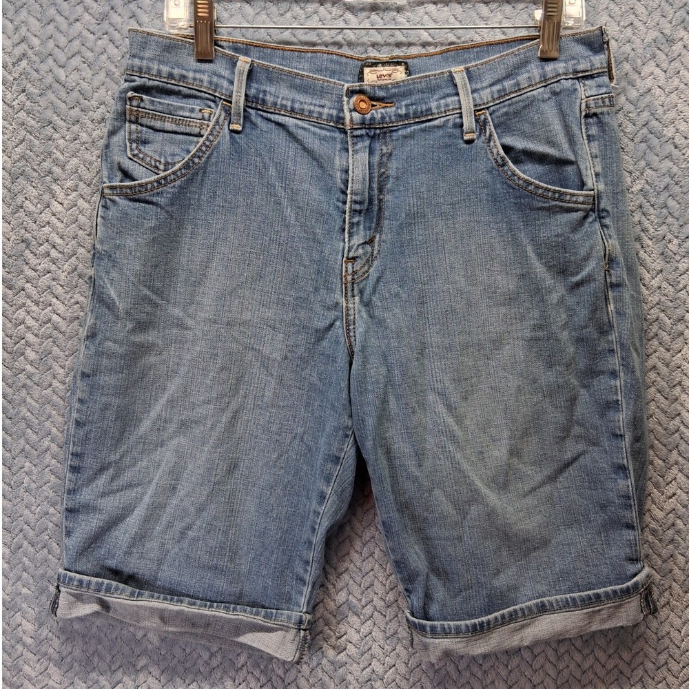 Levis 515 Bermuda Shorts Womens 10 Blue Denim Cuffed Mid Rise Stretch Jean